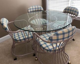 Glass Top Dinette Table/4 Rolling Chairs