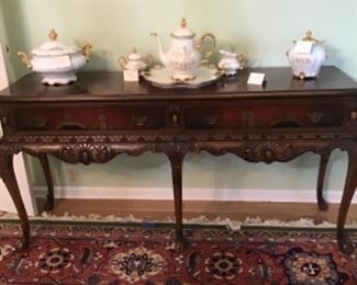 Exquisite hand carved server with hand painted porcelain 