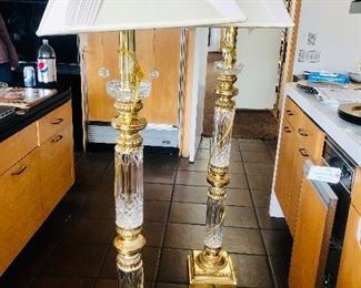 Pair of wonderful lead crystal handcut hand made gilted brass floor lamps