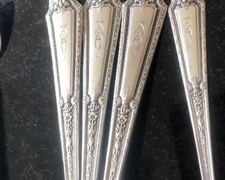 Three sets of sterling: Chantilly , Louis XLV, 12 whiting lily teaspoons,  set of 1880 Victorian forks, misc serving pieces