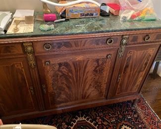 Lot #151 $2,200 French sideboard, green marble top -62"W x 42"H x 21"D