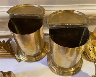 Lot#686 $75 Pair of heavy brass lidded boxes / bookends