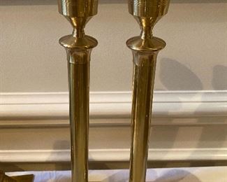 Lot#688 $45 Brass candlesticks with glass hurricane shades