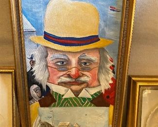 Lot#637 $45 Painting man in hat with flags