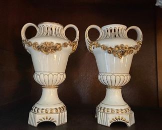 Lot#732 $125 Pair of white and gold vases