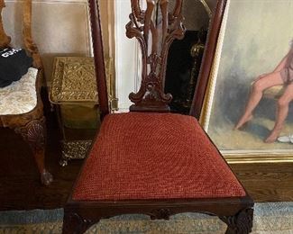 Lot#132 $225 Chippendale side chair orange upholstery