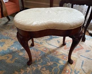 Lot #134 $125 curved stool ivory upholstery 18"H x 21"W x 16"D