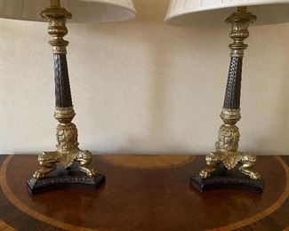Lot#742 $350 pair of lamps 3 footed brass bases