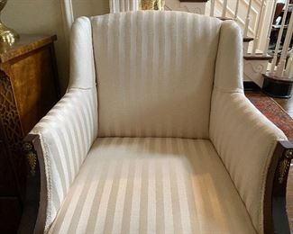 Lot#145 $400 Pair of striped armchairs