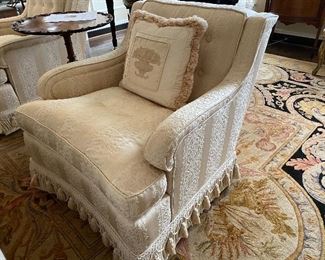 Lot#146 $650 Pair of ivory armchairs with fringe