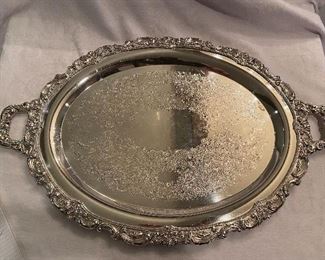 Lot#32 $125 Reed and Barton Oval silver plated tray no feet 25-1/2"x 21"