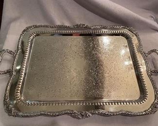 Lot# 31 $150 Rectangular silver plated tray footed Sheffield.