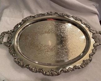 Lot#33 $150 Oval silver plated tray footed by Poole 26"x20-1/4"
