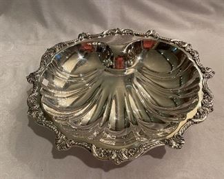 #39 $65 Footed chased shell dish Poole #5013 14-1/2" x 16"
