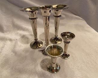 Lot#58 $25 - 5 small silver plated vases