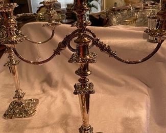 #60 $175-Pair of 3 candle candelabras silver plated 20-1/2"H x 17"W