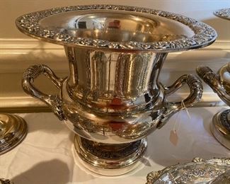 #62 $175-Silver plated ice bucket 10-1/4"H x 10-1/2"W one of a pair