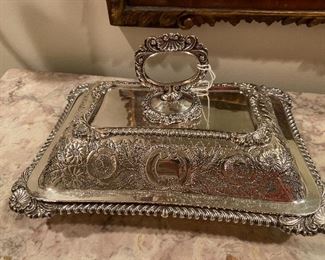 #79 - $75  - Covered dish silver on copper divided inside 11" x 8"