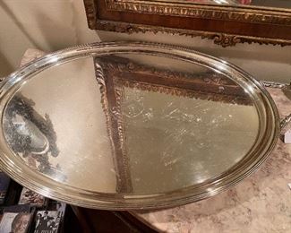 #88 - $125- Coat of Arms Tray, silver plate 24" x 19"