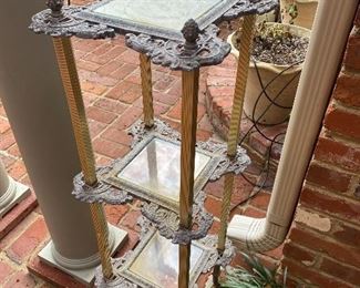 Lot#750 $95  three tier stand metal and glass 40”h