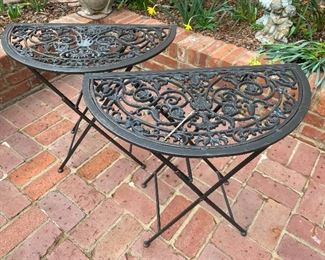 Lot#771 $50 Pair of folding metal demilune tables