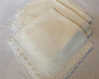 Lot#501 $75 -15 linen embroidery lace edge napkins 24"x24"