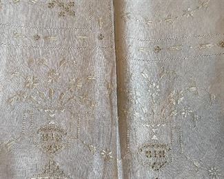 Lot#555 $95-embroidered ivory tablecloth 72"x96"