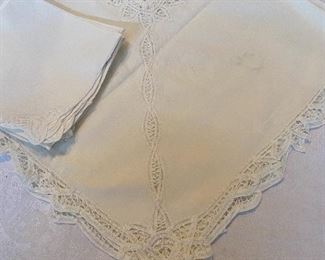 Lot#564-$35-Tablecloth, lace detail 40"x42"