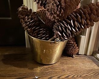 Lot#690 $45 Brass bucket large pinecones