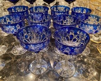 Lot#456 $200- 10 Blue crystal champagnes 5-1/2"H