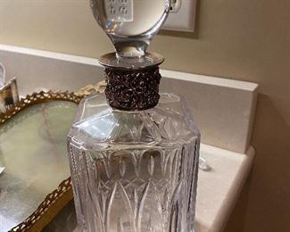 Lot#465 $45-Atlantis decanter with silver plate collar 10"H