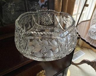 Lot#470 $125-Crystal bowl 5"h, base is 11" tapering to 10" at the top