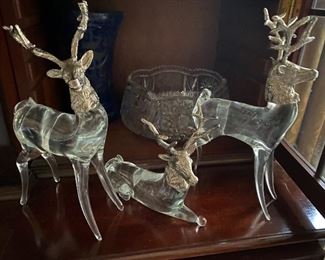 Lot#479 3 crystal and silver plate reindeer