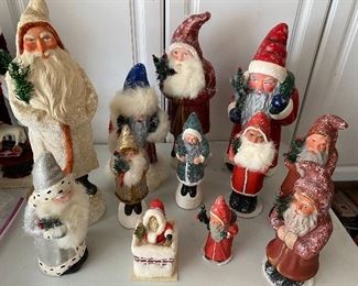 Lot#822 $325- Lot of 12 Santa Boxes made from original German Santa candy box molds. Only 2 open as boxes. Most are by Ino Schaller