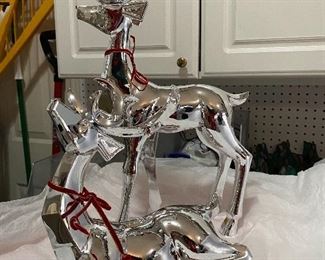 Lot#821 $24 Pair of heavy silver plastic reindeer