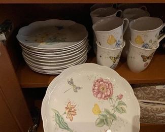 Lot #404 $150 Lenox "Butterfly Meadow" 12 dinner plates, 12 salad plates, 12 mugs