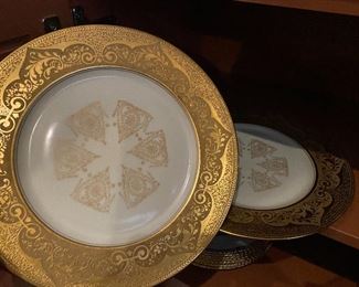 Lot#418- $45 - 2 Stouffer gold rimmed dinner  plates