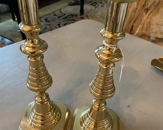 Lot#663 $95 Pair of antique brass candlesticks