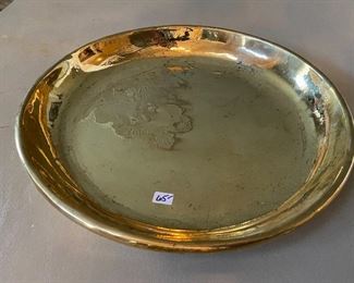 Lot#665 $65 Very Heavy brass plate 14" diameter