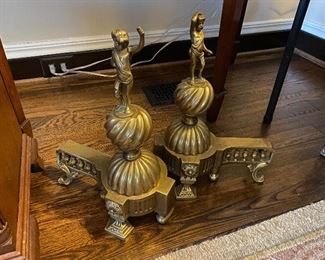 Lot#697 $150 Pair of brass figural andirons 