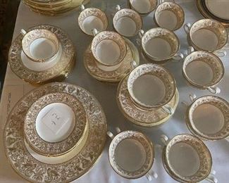 Lot#401 $1,620-Wedgwood "Florentine" 60 pieces-12 dinner, 12 salad, 12 bread & butter, 12 cream soups and saucers, 12 cups and saucers