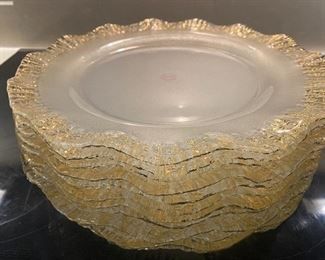 Lot#441 $165- 11 Vietri glass dishes gold ruffled rims