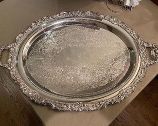 Lot#30 $150 -26"x20" silver plated Towle tray. no feet