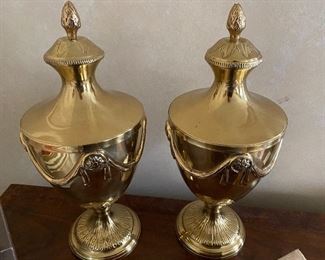 Lot#175 $125-Pair of brass urns 14-1/2"H