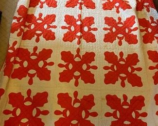 Lot#594 $95-red and white quilt 80"x72"
