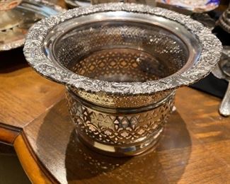 Lot#931 $65 silver plate bottle coaster with wood insert