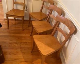 4 Pottery Barn Wood Dining Chairs
18 1/2” across x 20” deep x 17 1/2” tall to seat, 33 1/2” tall to back.
Excellent condition.