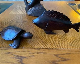 Solid wood walnut turtle and fish