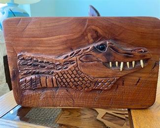 Hand carved wood Alligator