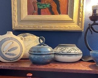 Native American Grey Feather Signed Pottery